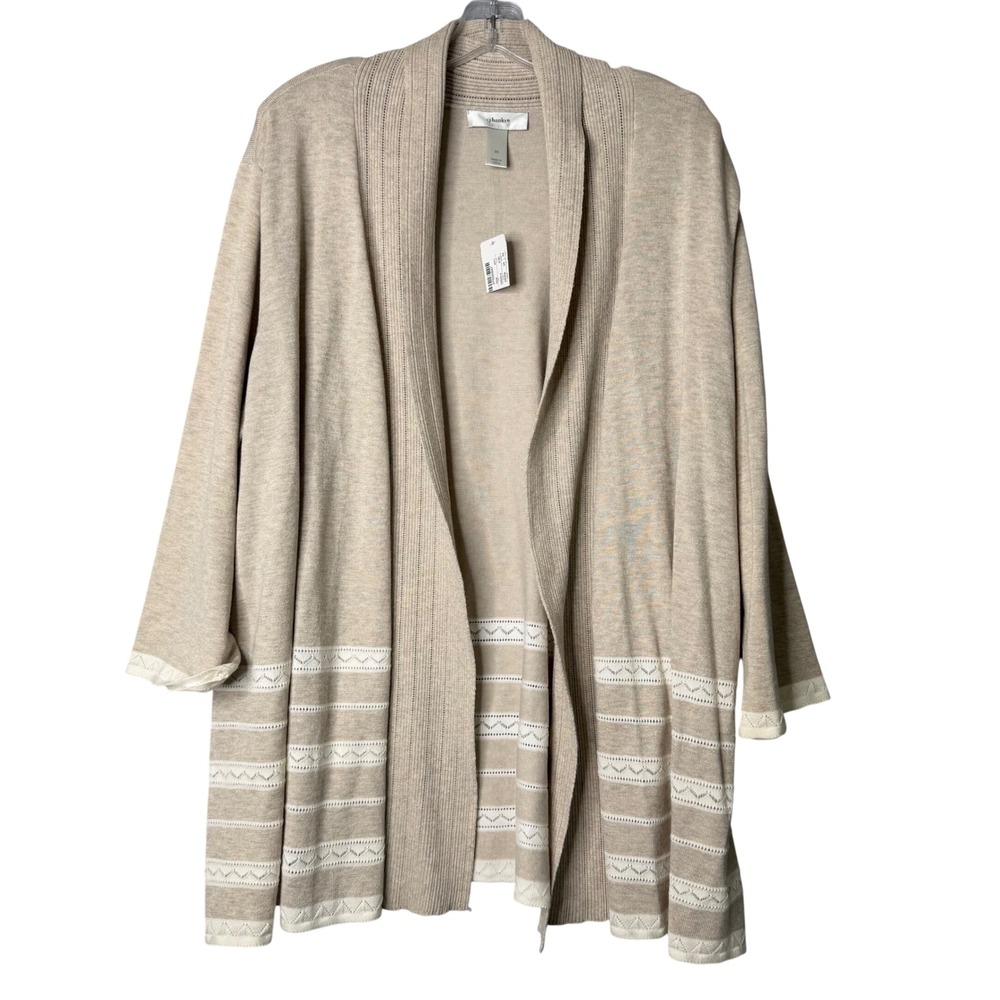 New CJ Banks Open Front Cardigan Womens Plus Size 3X Cream White Knit Modest